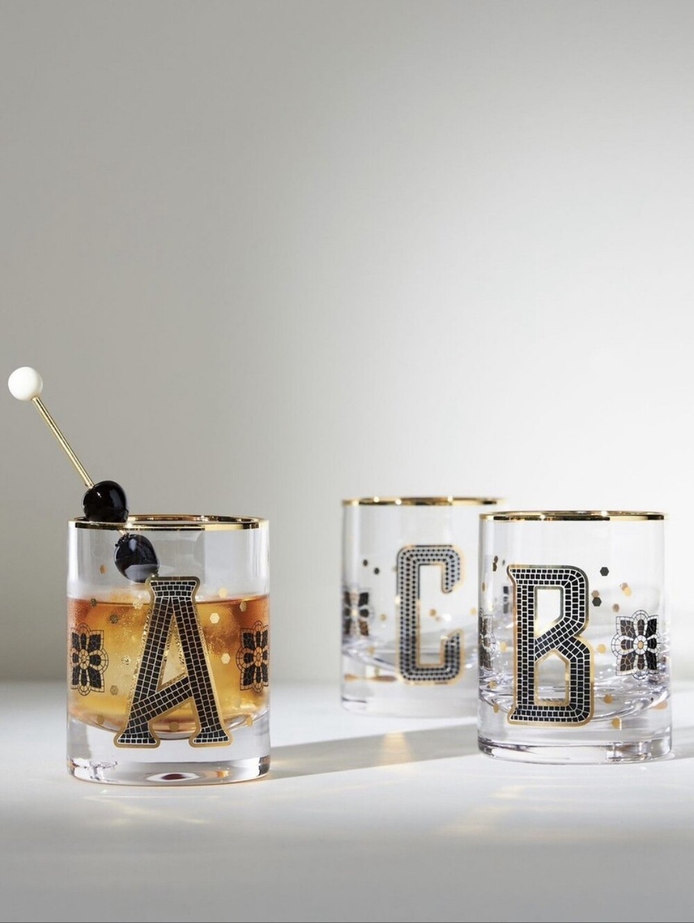 By Anthropologie Bistro Tile monogram initial 'S' glass